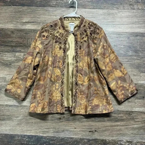 Chico's Brown Floral Embroidered Jacket - Picture 1 of 6